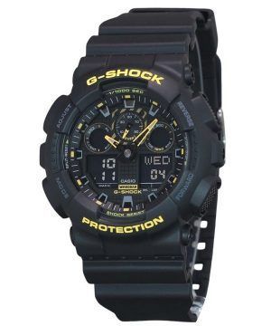 Reloj Casio G-Shock Caution amarillo analógico digital correa de resina esfera negra GA-100CY-1A 200M para hombre