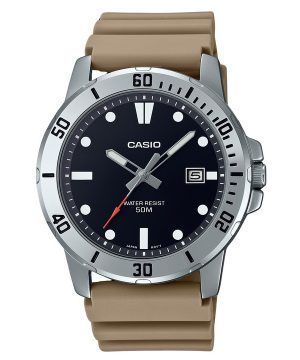 Reloj Casio estándar analógico con correa de resina beige y esfera negra de cuarzo MTP-VD01-5E para hombre