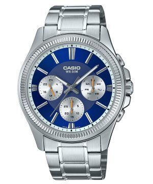 Reloj Casio Enticer analÃ³gico de acero inoxidable con esfera azul y cuarzo MTP-1375D-2A1 para hombre