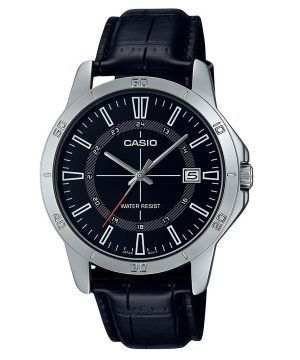 Reloj Casio MTP-V004L-1C de cuarzo con esfera negra y correa de cuero analógica estándar para hombre