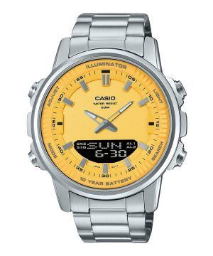 Reloj Casio analógico digital combinado de acero inoxidable con esfera amarilla y cuarzo AMW-880D-9AV para hombre