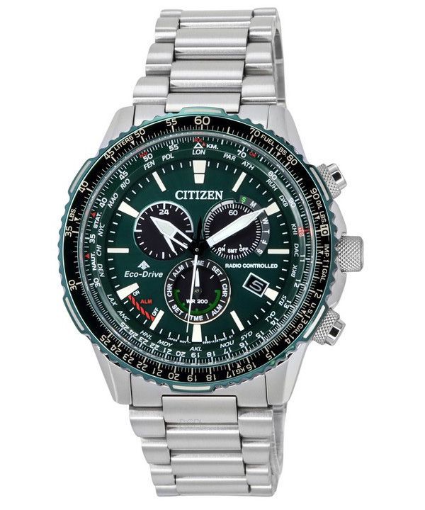 Citizen Promaster Sky A-T Radio Controlled Chronograph Green Dial Eco-Drive Divers CB5004-59W 200M Mens Watch