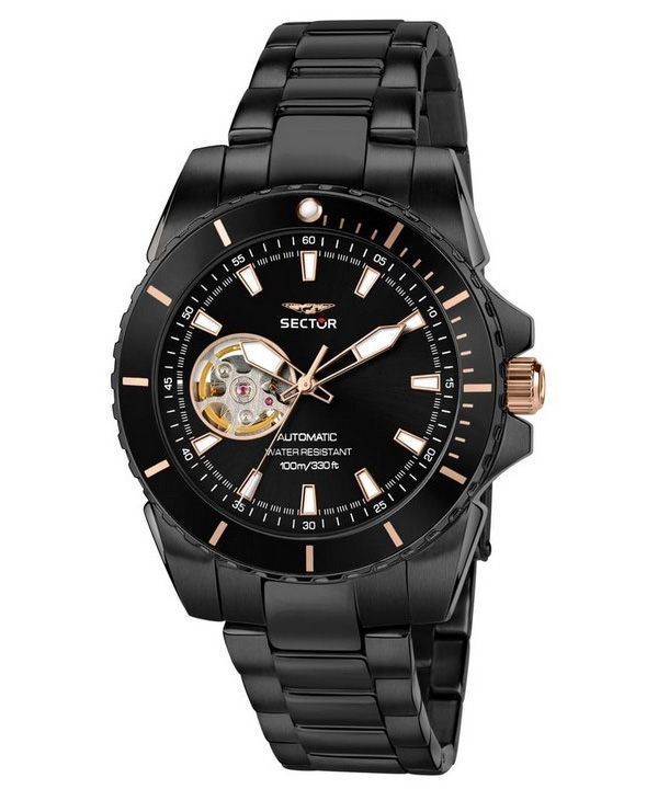 Sector 450 Automatico Stainless Steel Open Heart Black Dial Automatic R3223276002 100M Men's Watch