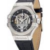Maserati Potenza Leather Strap Skeleton Black Dial Automatic R8821108038 100M Men's Watch