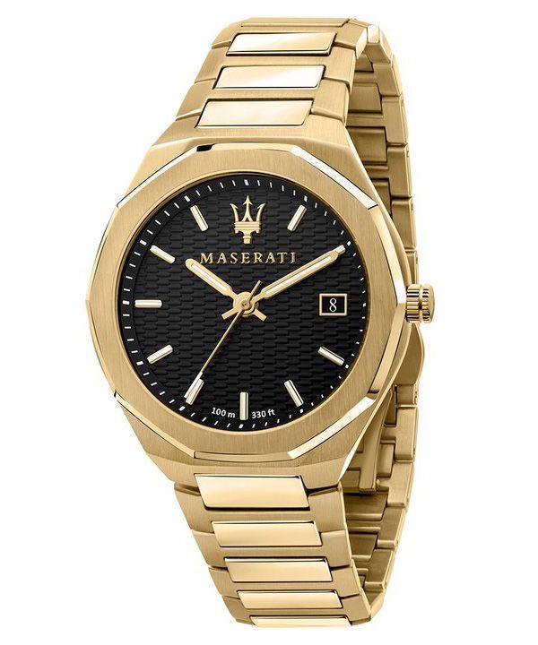 Maserati Stile Gold Tone Stainless Steel Black Dial Quartz R8853142004 100M Men's Watch