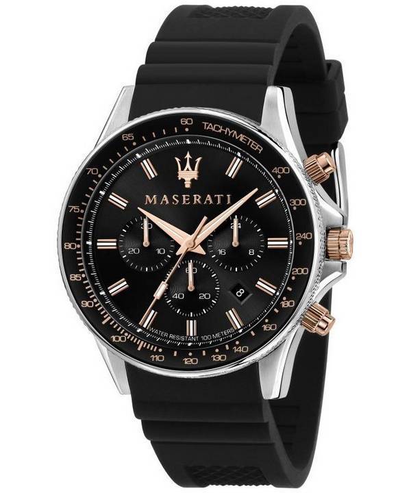 Maserati Sfida Chronograph Silicone Strap Black Dial Quartz R8871640002 100M Men's Watch