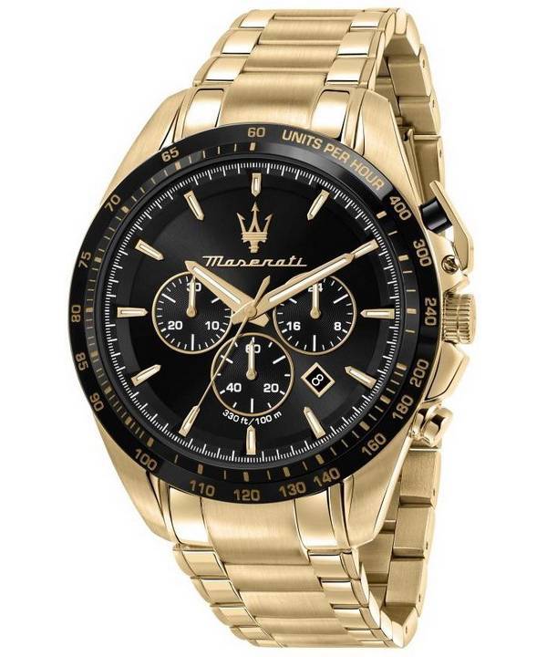 Maserati Traguardo Chronograph Gold Tone Stainless Steel Black Dial Quartz R8873612041 100M Men's Watch
