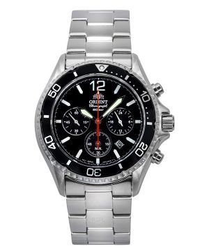 Reloj para hombre Orient Cronógrafo de acero inoxidable con esfera negra Solar Diver&#39,s RA-TX0202B10B 200M