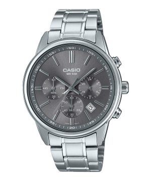 Reloj para hombre Casio Cronógrafo analógico estándar de acero inoxidable con esfera gris y cuarzo MTP-E515D-8AV