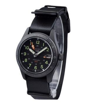 Reloj Seiko 5 Sports GMT Field Series con correa de cuero y esfera negra automático SSK025K1 100M para hombre